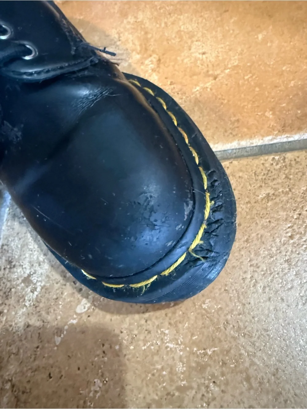 Dr. Martens Black Leather Lace-Up Shoes with Yellow Stitching